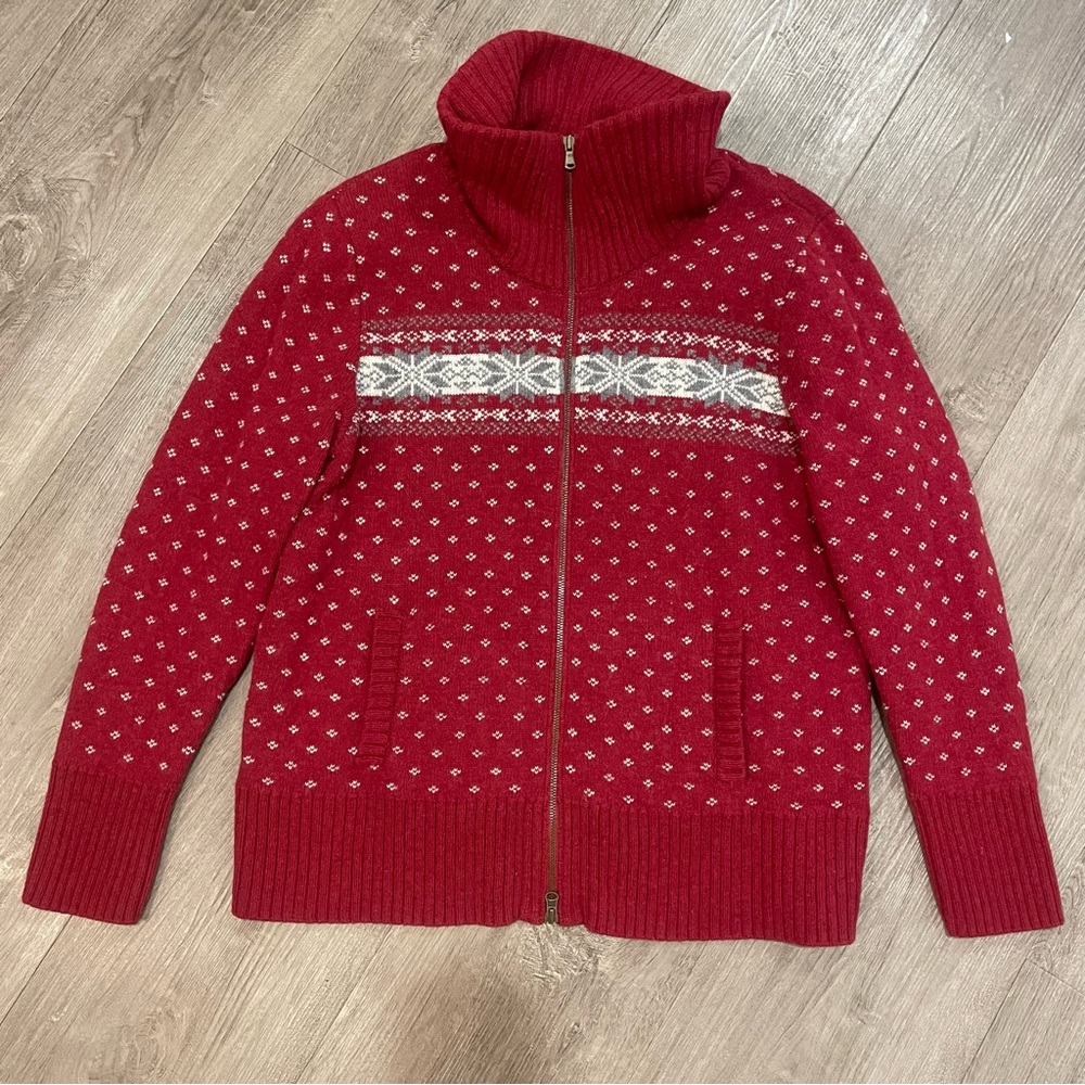 Eddie Bauer Wool Blend Nordic Sweater in Red, White and Grey